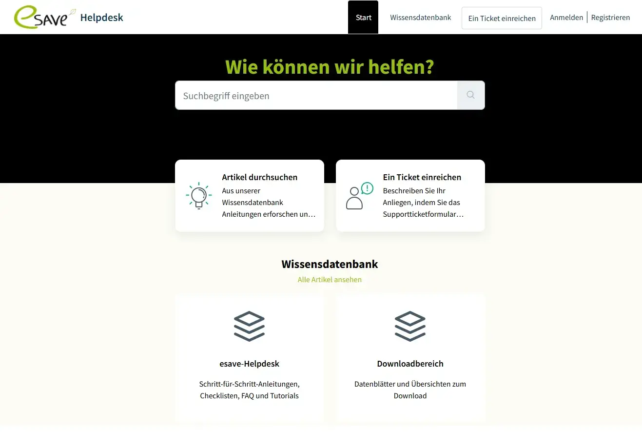 Screenshot aus dem esave Helpdesk