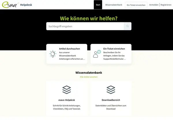 Screenshot aus dem esave Helpdesk